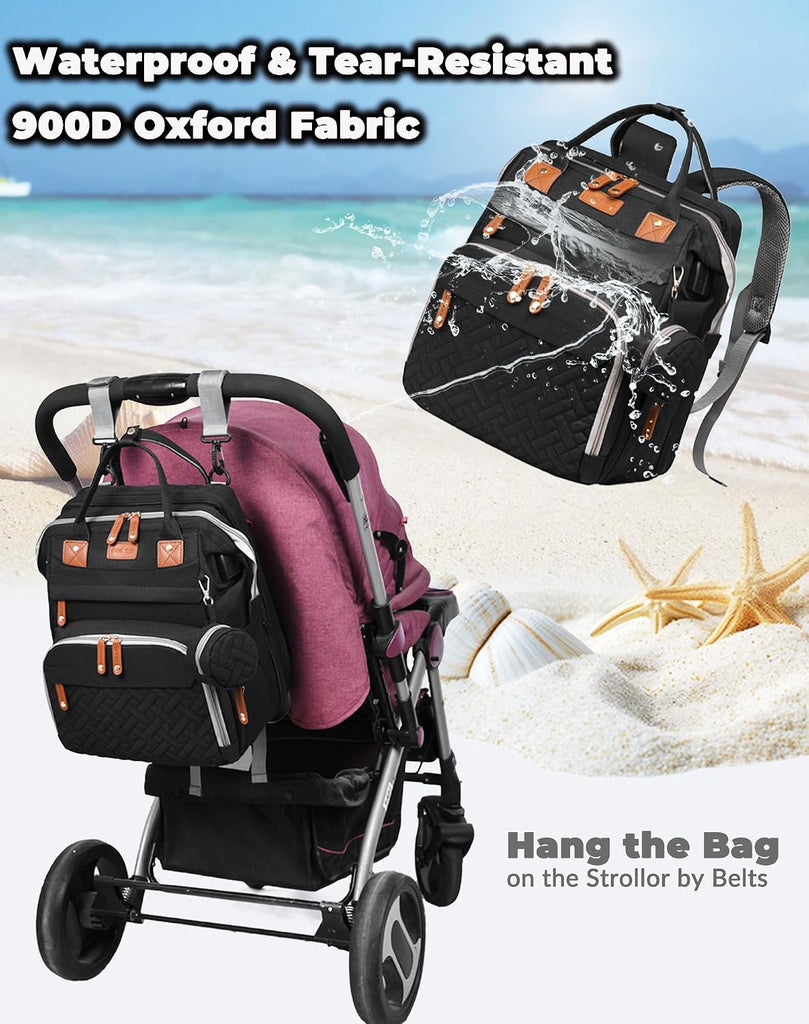 Baby Diaper Bag with Changing Station, Waterproof Diaper Bag Backpack for Moms Dads with USB Charging Port, Baby