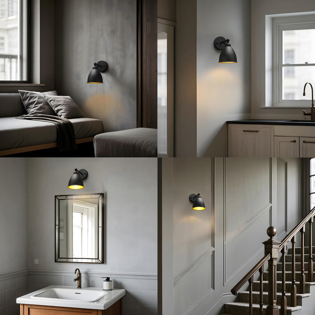 Industrial Wall Sconce Matte Black Barn Farmhouse Wall Light Fixture with Metal Lampshade (Right-Angled)