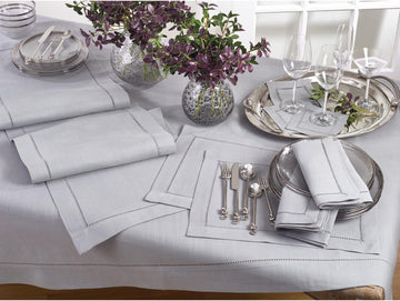 Grey Classic Hemstitched Design Polyester 70" x 180" Rectangle Tablecloth, 1 Piece.