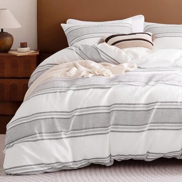 Duvet Cover Set, Striped Linen Jacquard, Dark Gray