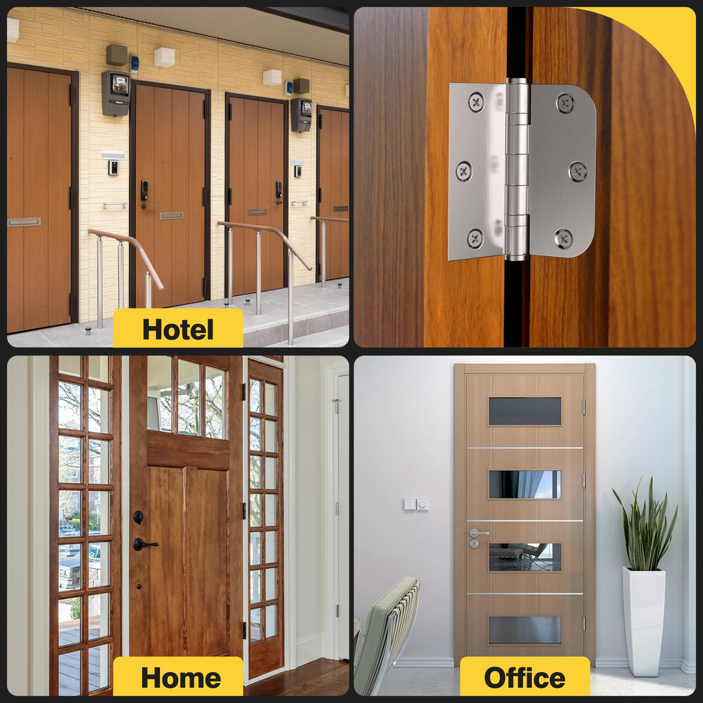 3.5 Inch Ball Bearing Door Hinges, Square & 5/8" Radius Corner, 6 Pack