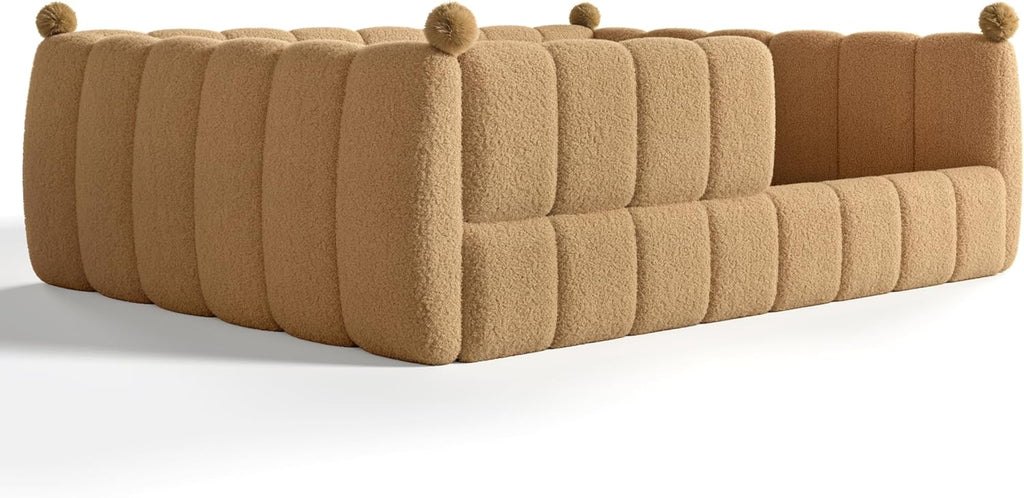 Queen Size Teddy Fleece Upholstered Montessori Floor Bed with Fence,Low Profile Kids Bed Frame with Full Padded