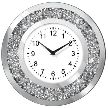 Crystal Crushed Diamond Mirrored Wall Clock Silent Clock for Wall Décor