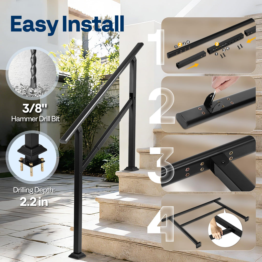 4 Step Adjustable Straight Oval Hand Rails for Outdoor Steps