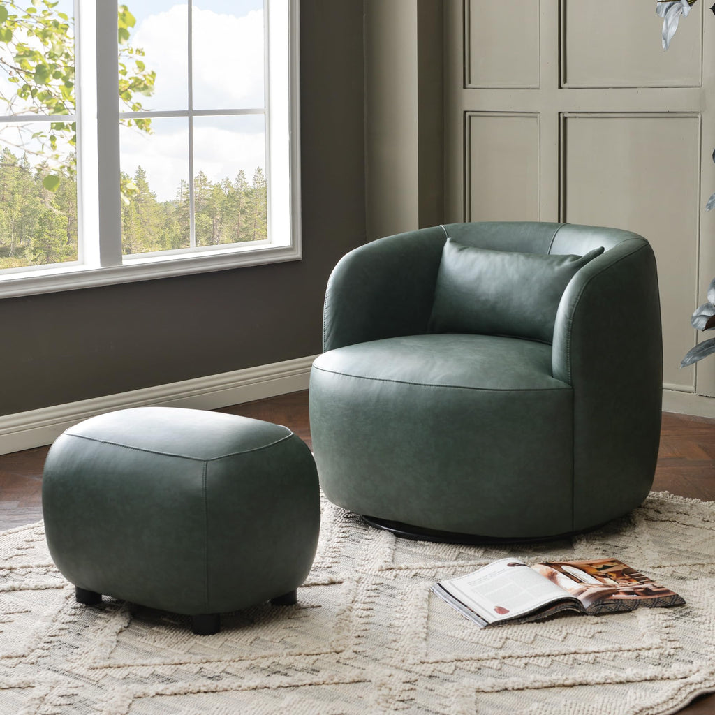 23" Wide Faux Leather Upholstered Ottoman Footrest, Green