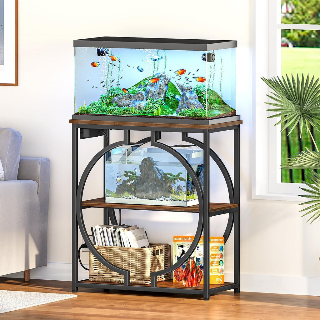 29 Gallon Aquarium Stand with Power Outlets, 3-Tier Fish Tank Stand with Storage, Heavy Duty Metal Frame, 450 lbs