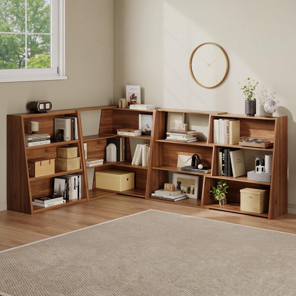 Extendable Bookshelf, Adjustable Low Bookcase, Walnut
