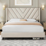 Queen Bed Frame Upholstered Platform Bed with Wing Side/Wooden Slat Support/Tufted Headboard with Wing Side/Mattress