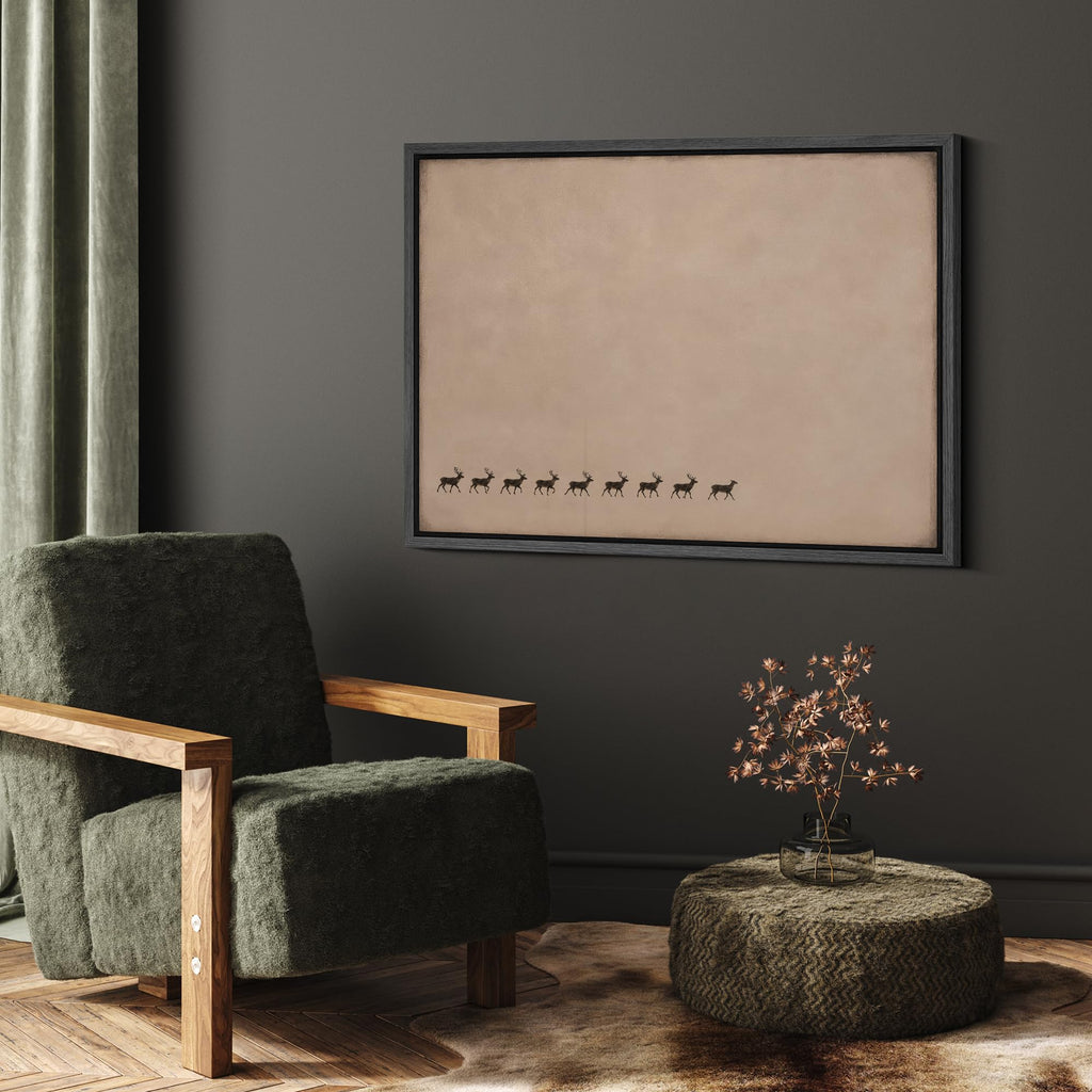 Framed Canvas Print Wall Art Minimal Deer Herd