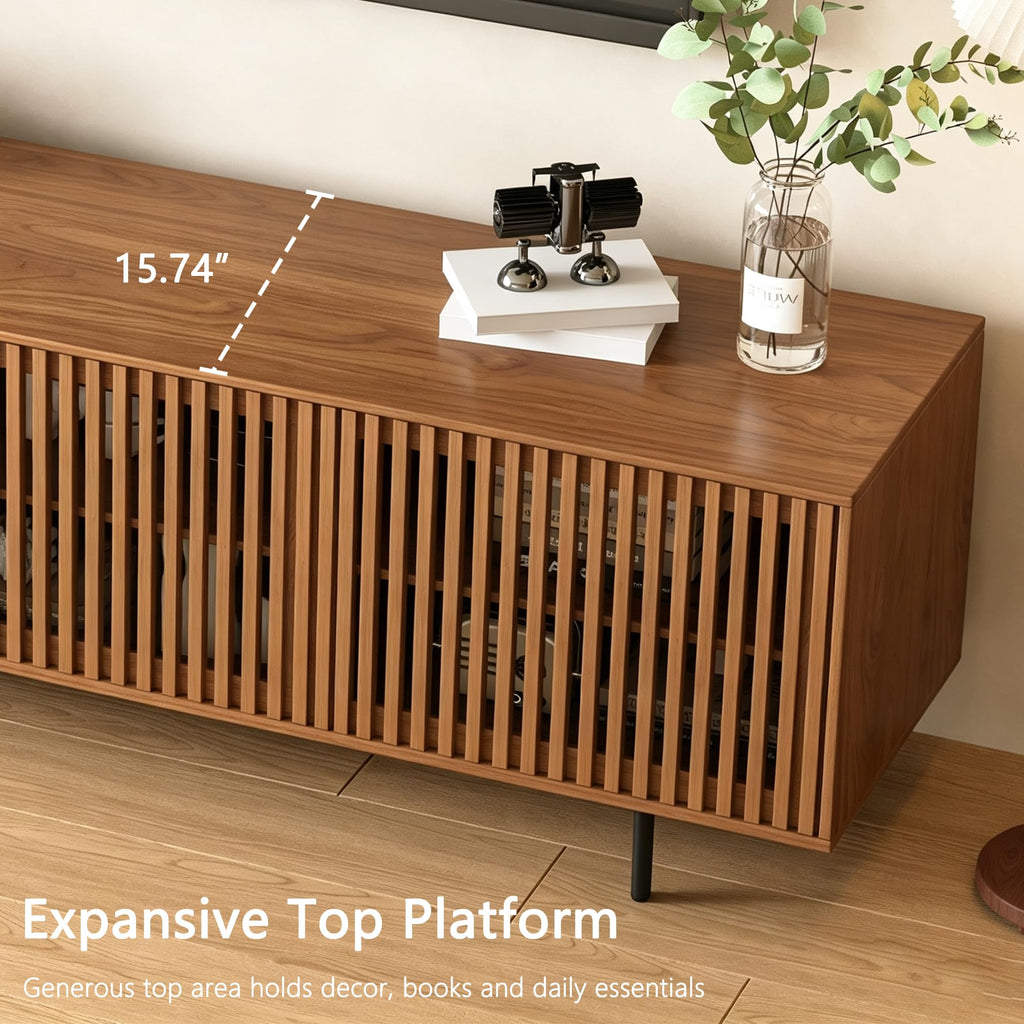 86.6" TV Stand, Media Console with Slatted Doors for 75+ Inch TVs