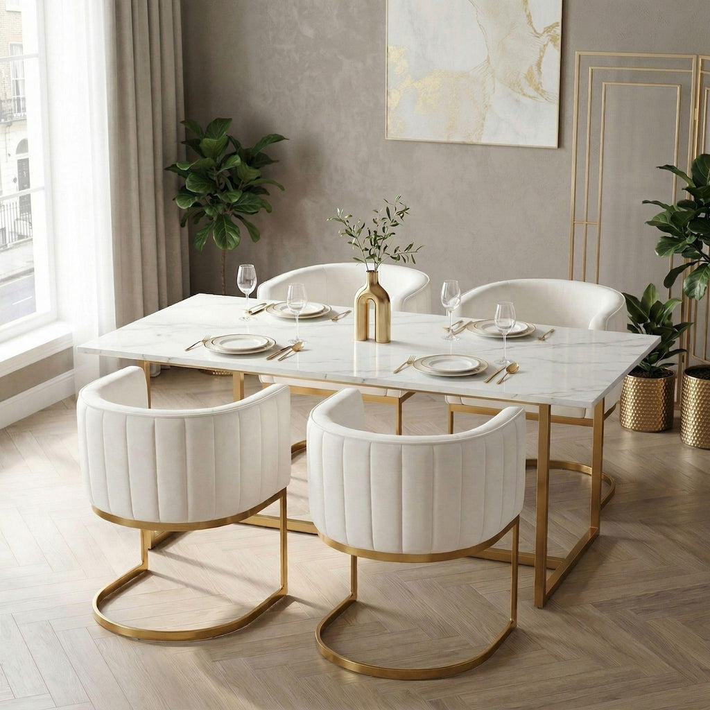 Beige and Gold Barrel Dining Chairs Set of 2, Modern Velvet Upholstered Accent Chairs with Curved Back Island, Luxury