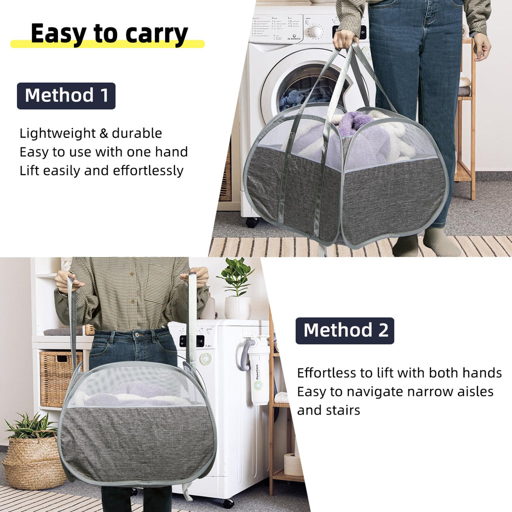 Collapsible Laundry Basket, 90L Tear Proof Mesh Pop-up Hamper 2PCS