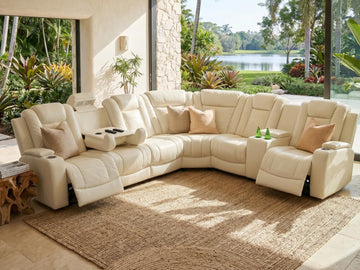 Power Recliner Sectional Sofa, Breathing Leather Reclining Sectional Couches Furnitures Sets with Cup Holder/USB