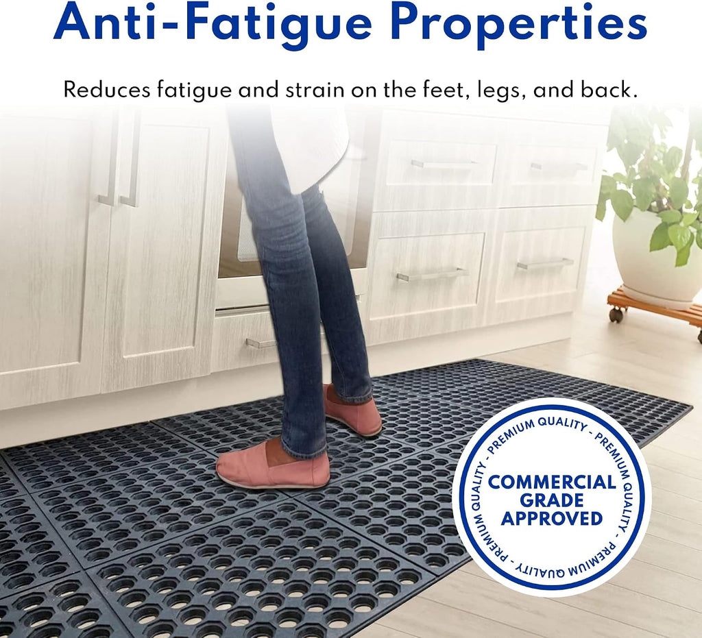 Commercial Grade Grease Resistant Anti-Fatigue Interlocking Rubber Floor Mat, 36" x 36", Black