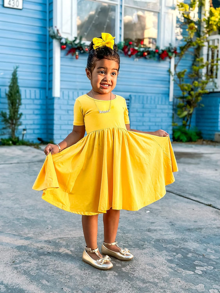 Girls Cotton Short Sleeve Twirl Skater Dress