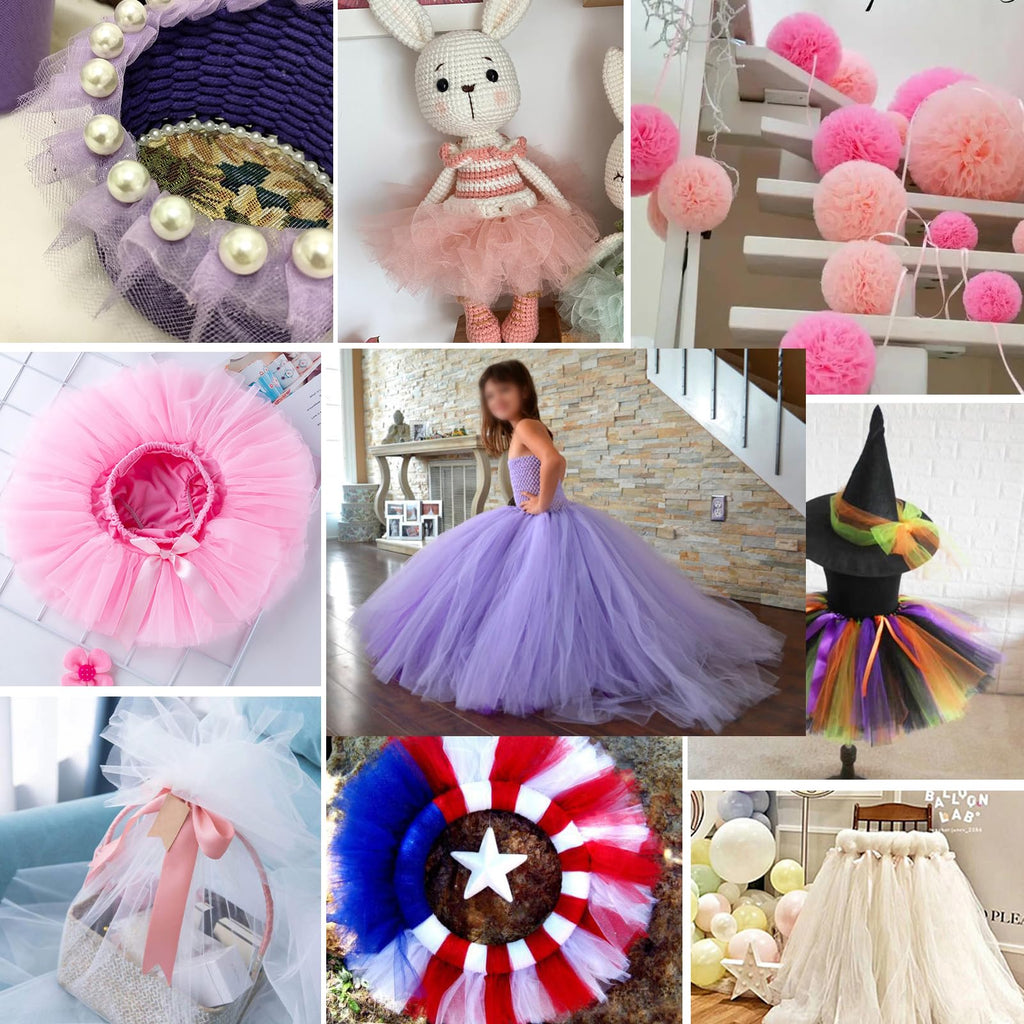 Light Fuchsia Tulle Roll, 6" x 100 Yards Polyester Netting Fabric Tulle Ribbon DIY Fabrics for Tutu Skirts Dress