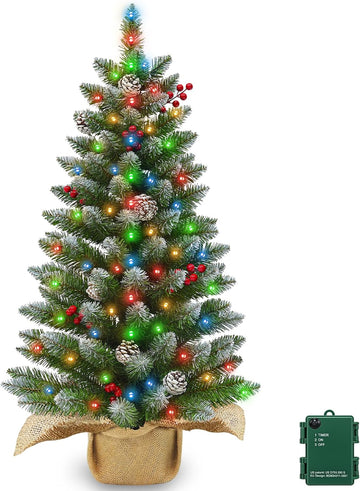 Timer - 3FT Artificial Mini Christmas Tree, Snowy Tabletop Christmas Tree