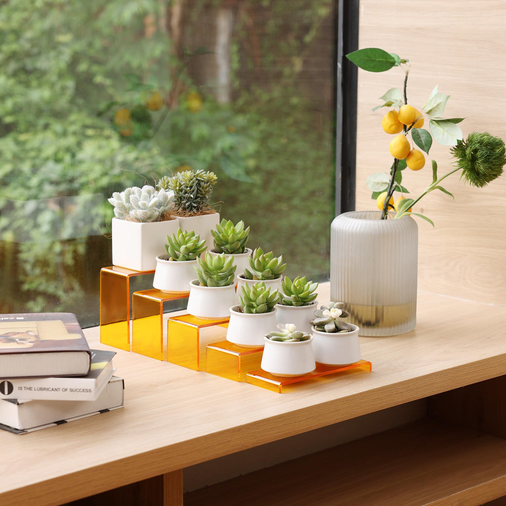 Orange Display Risers, 8'' Display Shelves, Riser for Decor, 10 Pcs