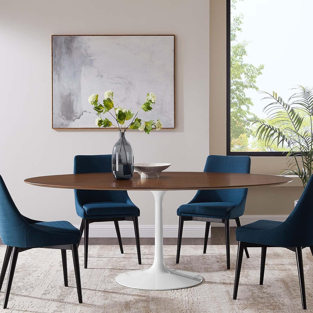 Inspired Tulip Style Oval Pedestal Dining Table — Walnut, 78″ Oval