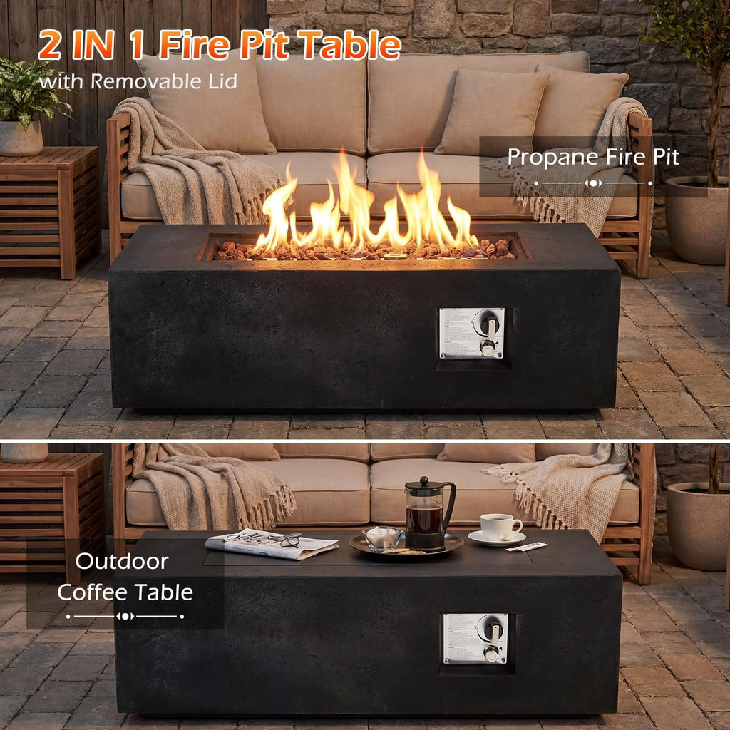 42" Outdoor Propane Fire Pit Table Rectangle Gas Fire Pit No Tank Holder | 50,000 BTU 2 in 1 Low Profile Firepit