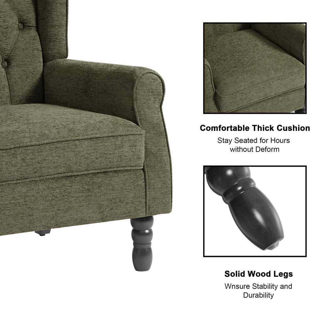 Chenille Wingback Accent Chair, Tufted High Back Armchair, Green