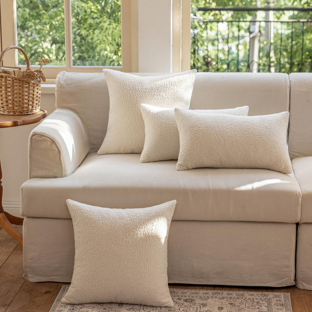 Decorative Throw Pillow Covers 20x20 Inch Pack of 2, Textured Boucle Neutral Cushion Cases for Bed Couch Sofa, Accent