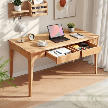 Solid Wood Desk w/Drawers, Home Office Writing Solid Wooden Desks