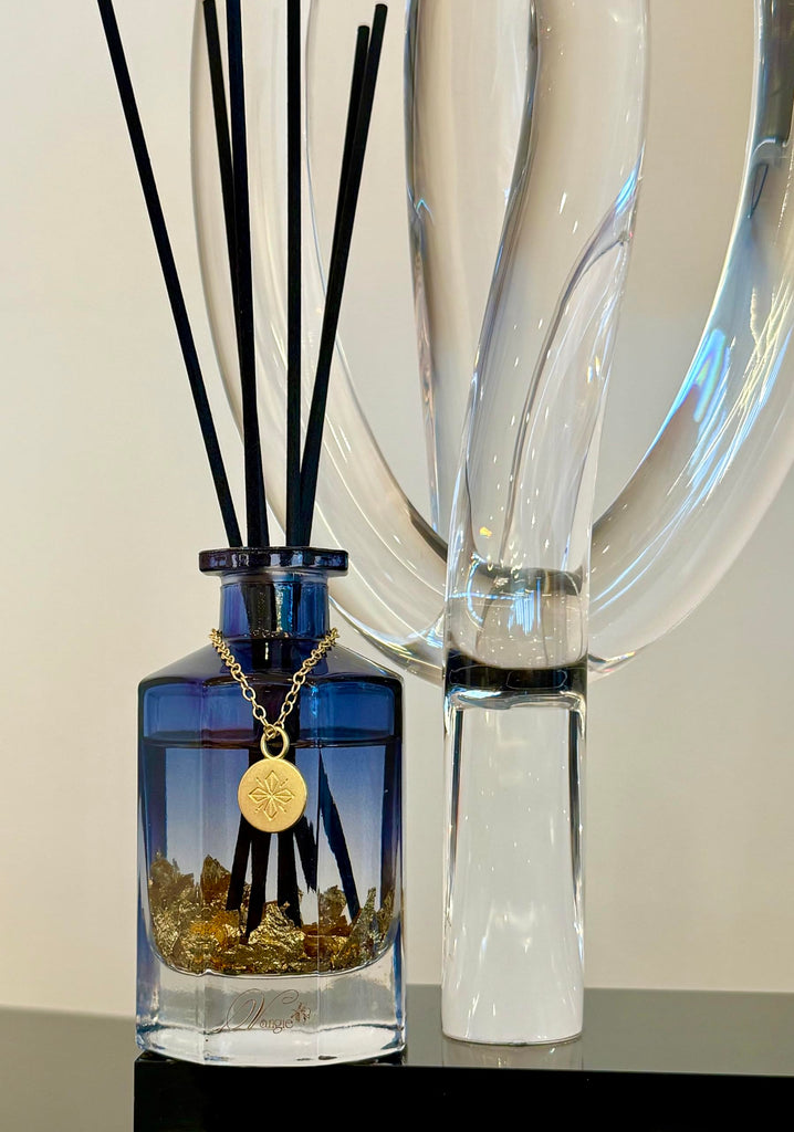 Luxury Reed Diffuser | Lavender & Chamomile Calming Scent | Floating Gold Leaf Glass Bottle | Long-Lasting Aroma