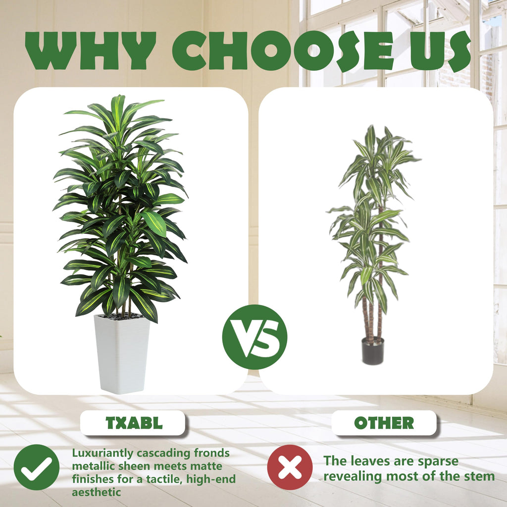 Artificial Dracaena Tree 6FT, faux plants indoor with White Tall Planter