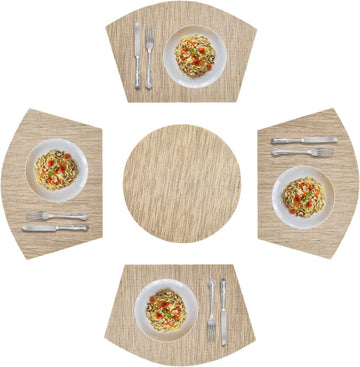 Round Placemats Wedge Place Mats Sets with Centerpiece Round Table Mats, PVC Polyester Heat Resistant Non-Slip - Set of 5