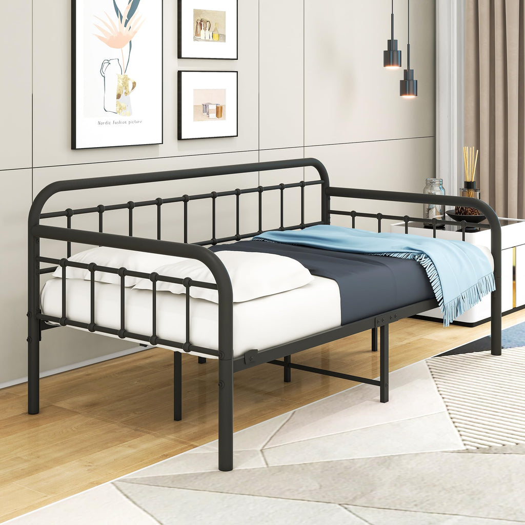 Metal Daybed Frame Twin Day Bed, Black Sanded Color