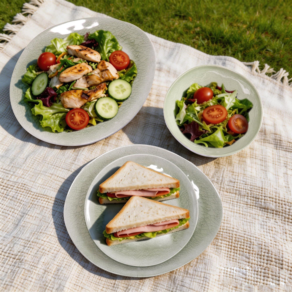 Melamine plates and bowls sets, Dishes Set for 4, Unbreakable Dinnerware Sets, Lightweight and Dishwasher Safe, Great