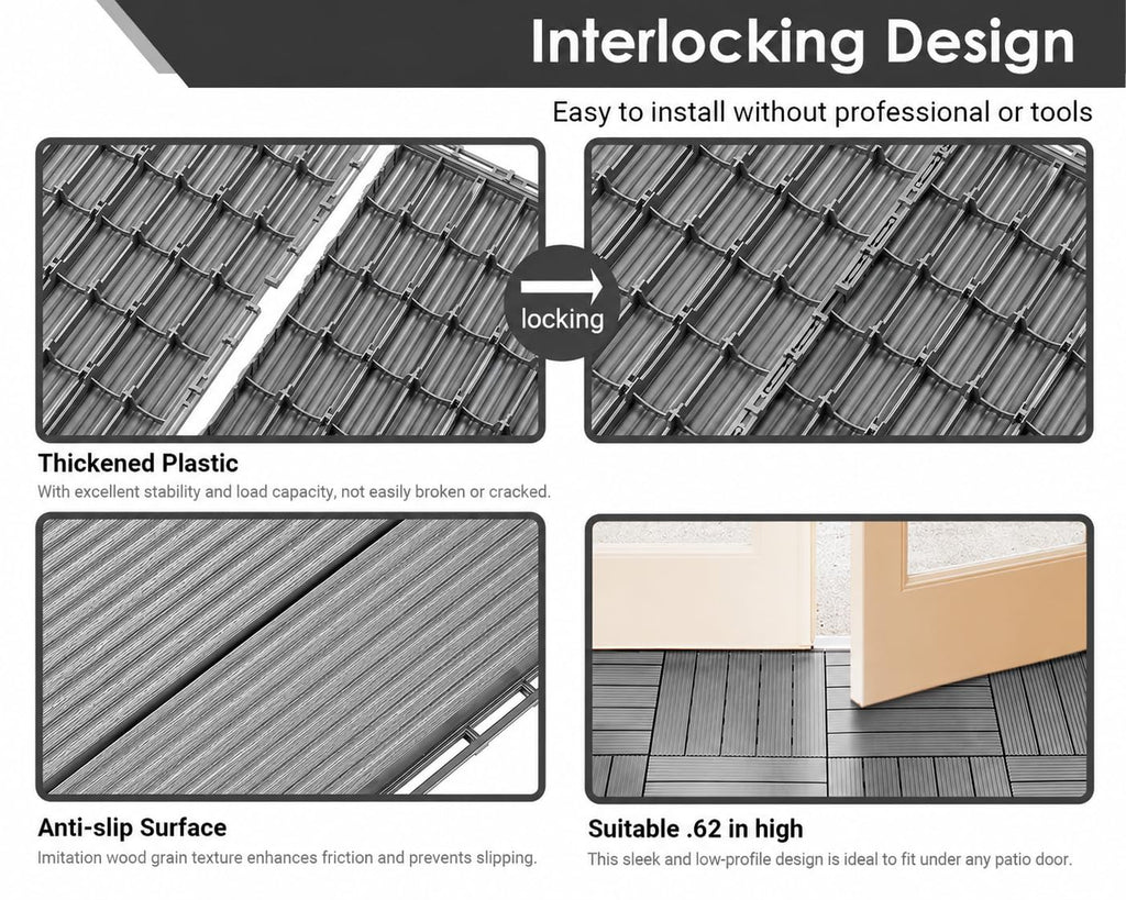 54 PCS Plastic Interlocking Patio Deck Tiles Outdoor All Weather