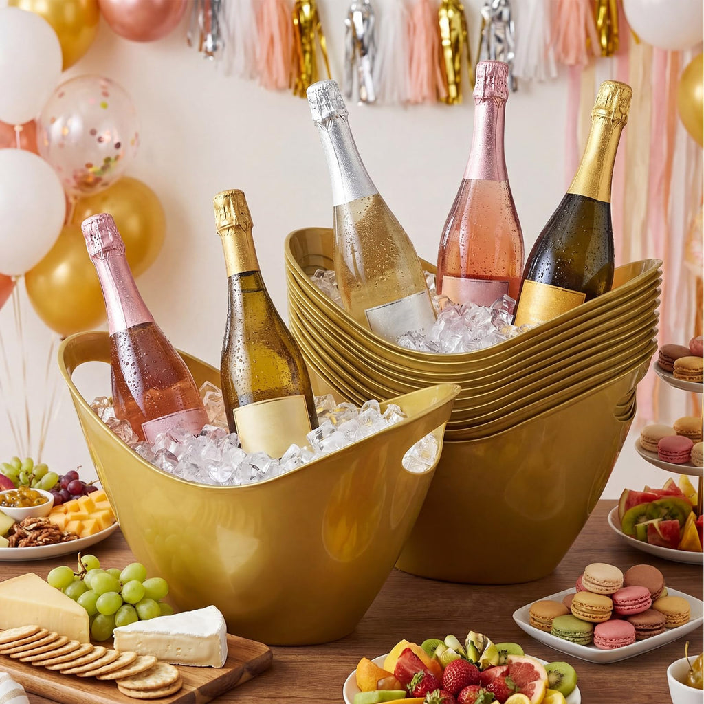 24 Pcs 4 L Ice Bucket for Parties, Plastic Oval Tub, Gold