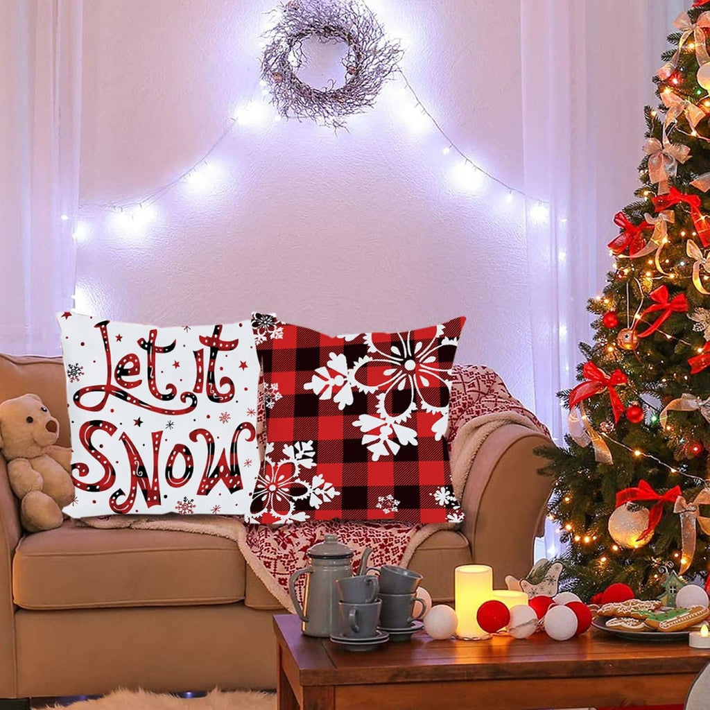Red and Black Buffalo Plaid Merry Christmas Throw Pillow Covers 18x18 Outdoor Decorative Cases Winter - Set of 4