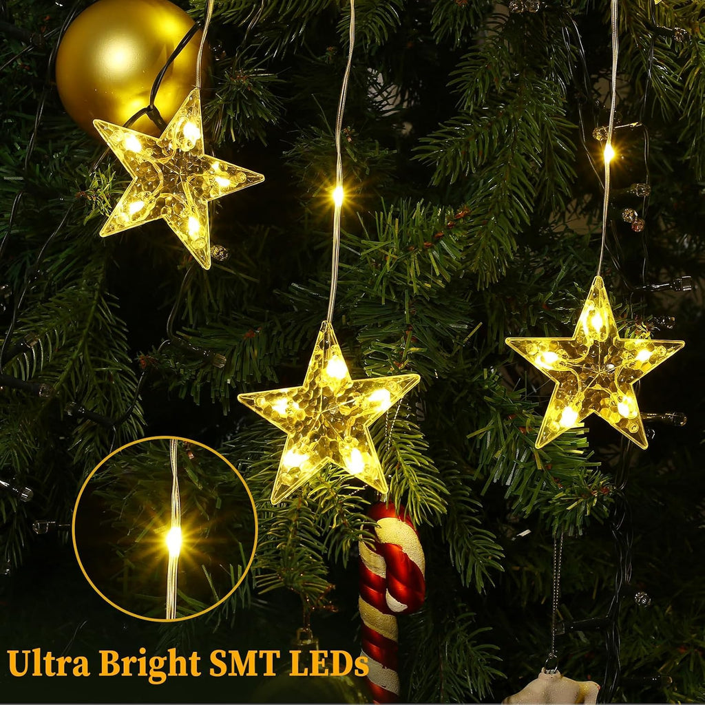 Window Lights, 76LEDs 9 Star Curtain Lights, Warm White&Multicolor, IP65 Waterproof, Timer & Memory Function, 8 Modes