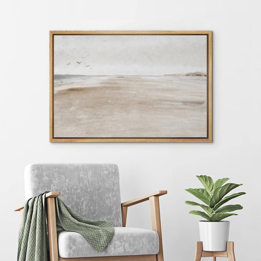 Framed Canvas Print Wall Art Sandy Beach Coastal Landscape Nature Wilderness Illustrations Fine Art Decorative