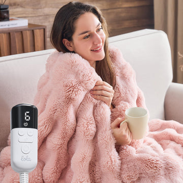 Faux Rabbit Fur Bubble Heated Throw Blanket, Pink, 50"x62"