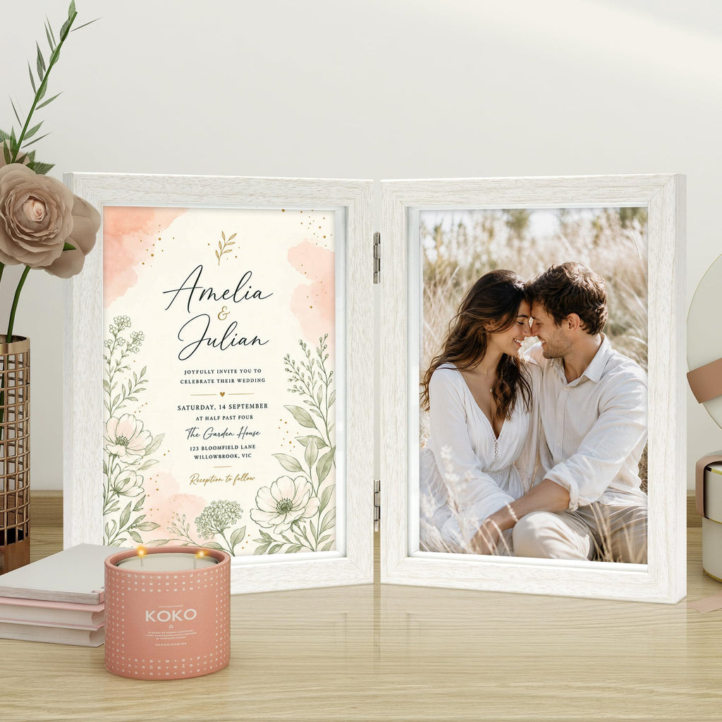 5x7 Double Picture Frame 5 by 7 White Hinged Photo Frames for Desk