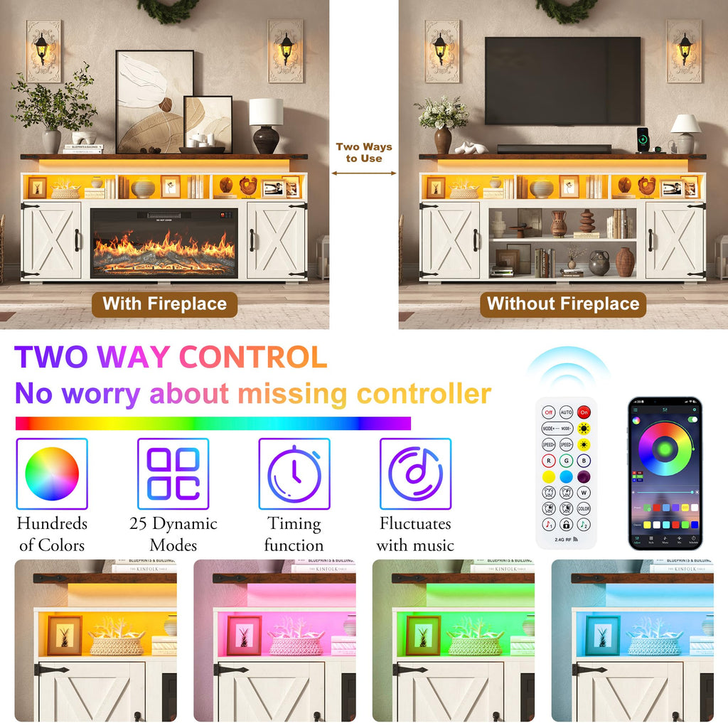 70" w/Power Outlet & LED Lights for 80 In, Antique White