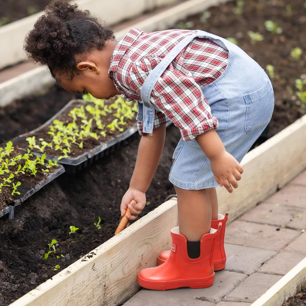 Kids Rain Boots 100% Rubber Toddler Ankle Deck Shoes