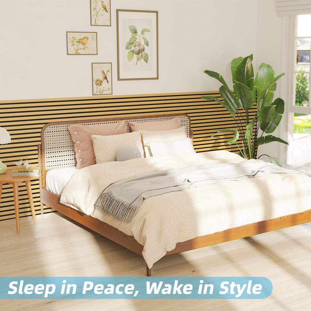 6-Pack Soundproof Wood Slat Wall Panel, 94.5 x 7.9 in, Bamboo-Hued