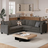 L Shaped Couch, Small Corner Sectional Sofa for Living Room, Comfy Chenille L Shape Sofa with 3 Throw Pillows