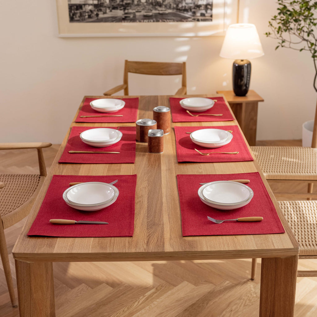 Placemats Set of 6 Red Linen Wipeable Place Mats Heat Resistant Cloth Placemats for Dining Table Restaurants Holiday