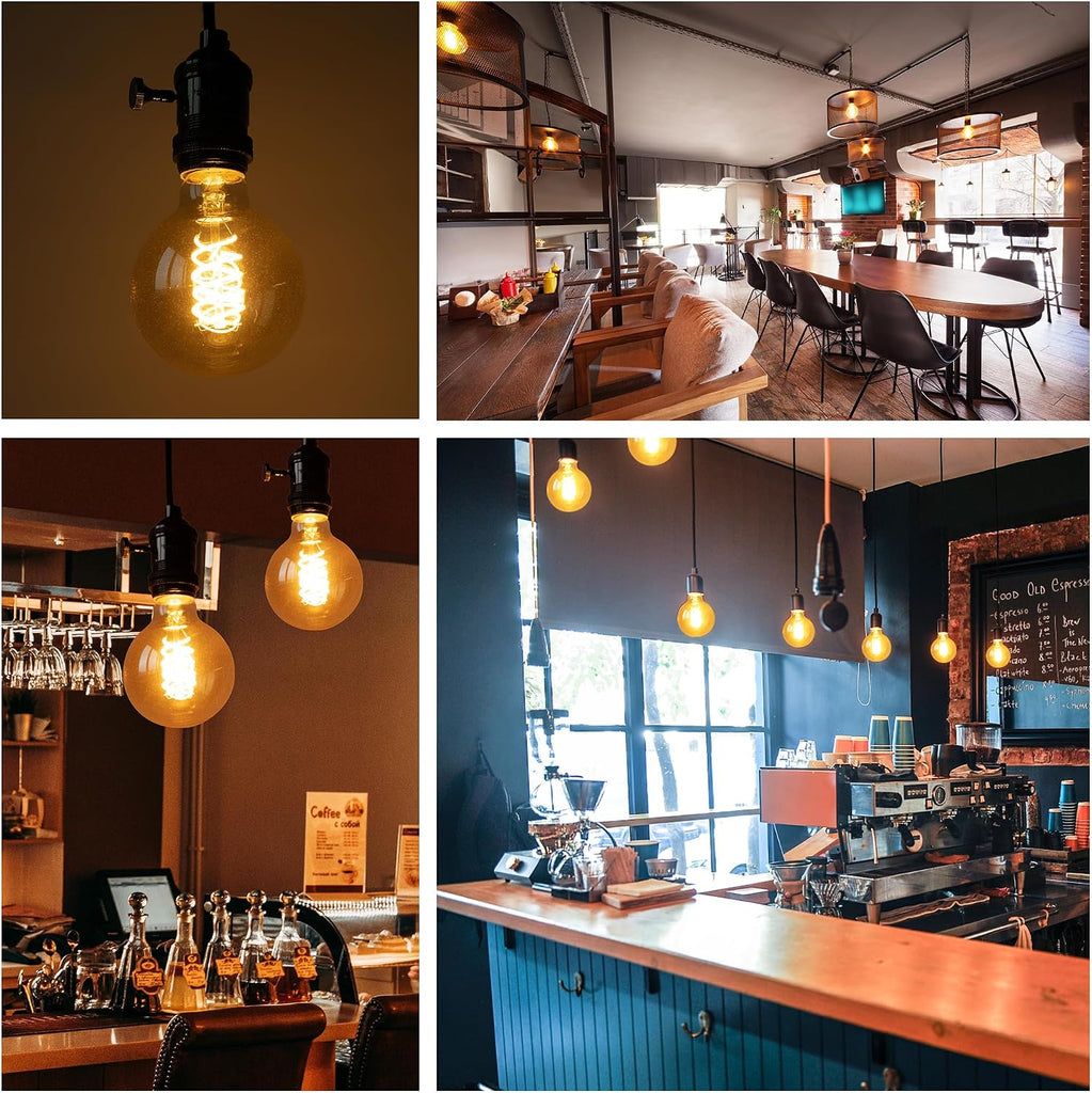 G25 Globe LED Edison Light Bulbs, 6W Equivalent to 60W, 2500K Warm White Flexible Spiral Filament Light Bulbs