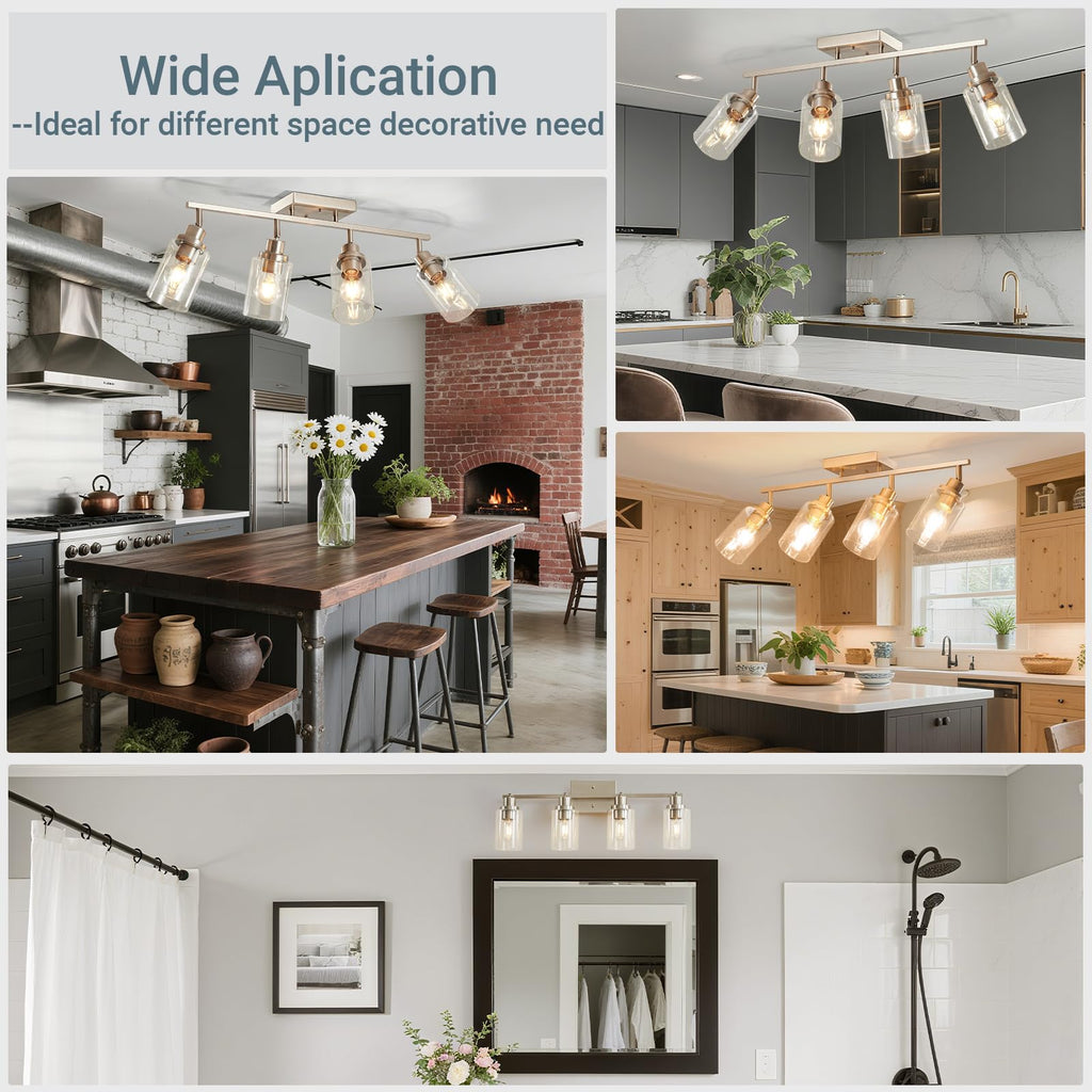 Brushed Nickel Track Lighting Kit with Clear Glass, Modern Track Light Fixtures Flush Ceiling Mounted
