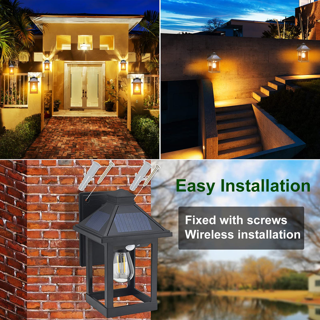 Solar Wall Lanterns Outdoor with 3 Modes, Dusk to Dawn Motion Sensor
