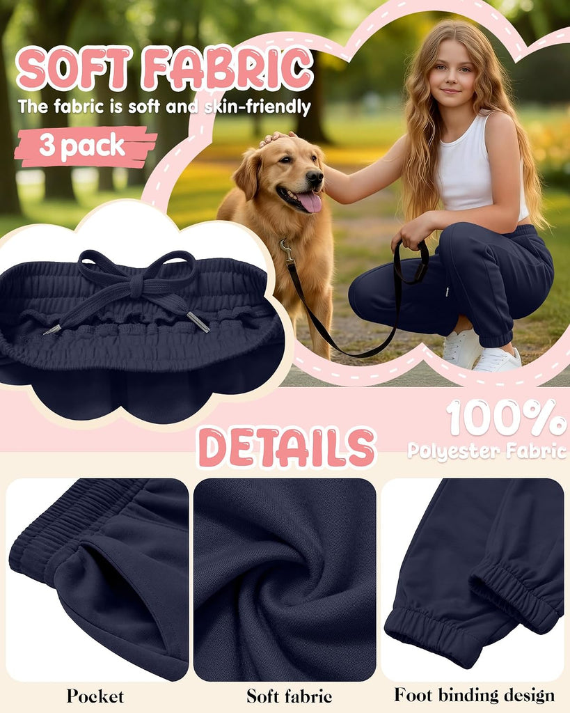 3 Pack Girl's Joggers Sweatpants School Pants