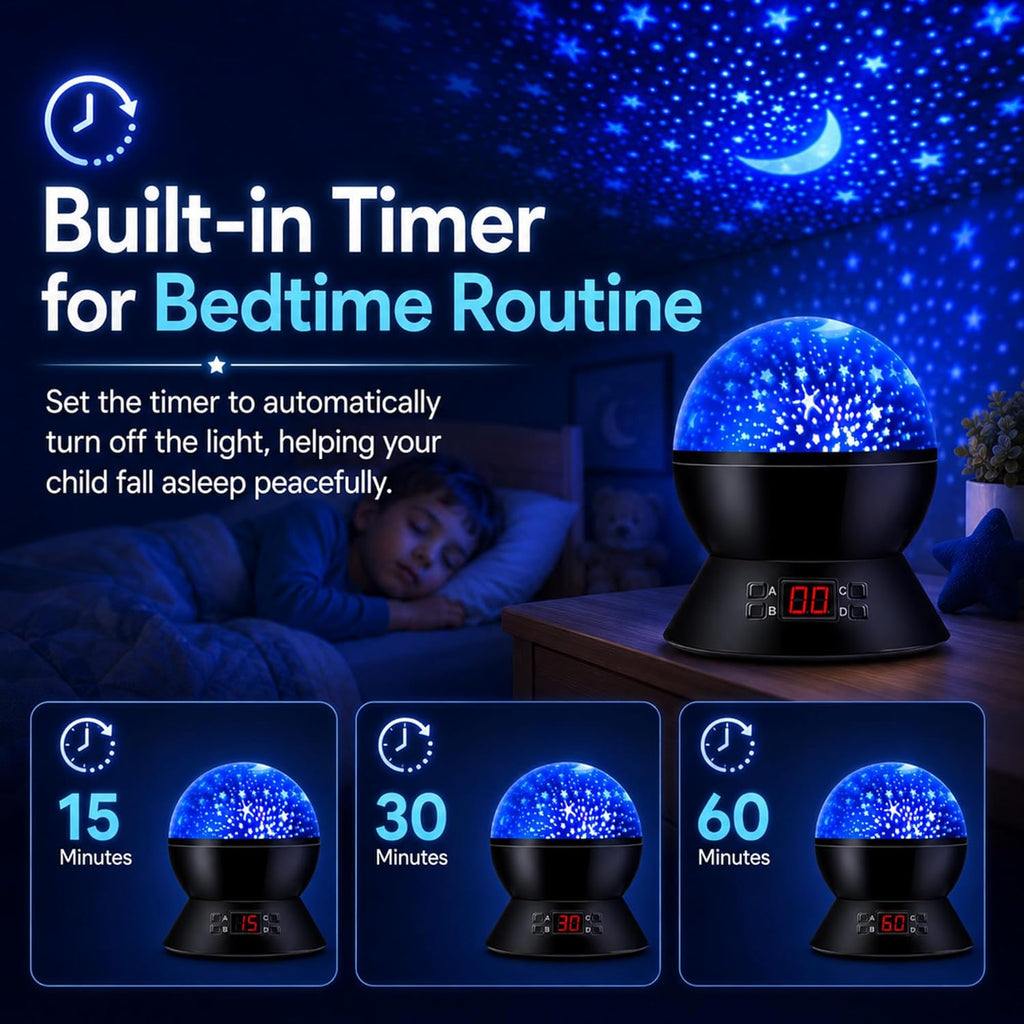 Kids Star Projector Night Light, Star Night Light Projector for Kids, Ceiling Stars Projection Lamp with Timer, 360°