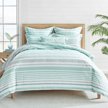 Truro Spa Duvet Cover Set - Duvet Cover + Standard Pillow Case - Stripe - Spa, Grey and White - Duvet Cover (68